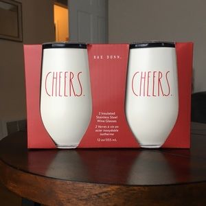 ❤️2 Rae Dunn Insulated CHEERS Holiday Wine Glasses